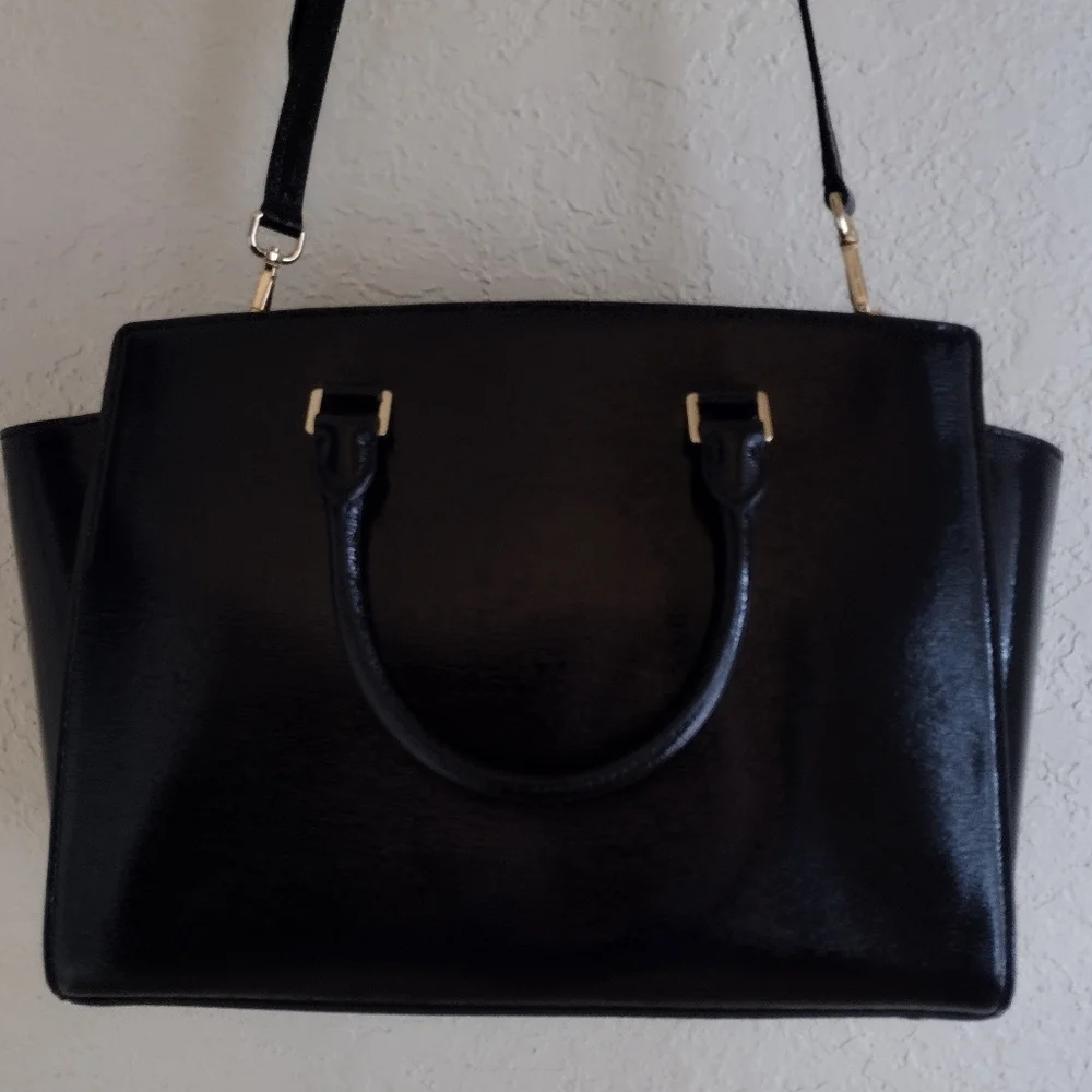 Michael Kors Selma Satchel Patent Leather Black Crossbody Bag - Picture 6 of 12